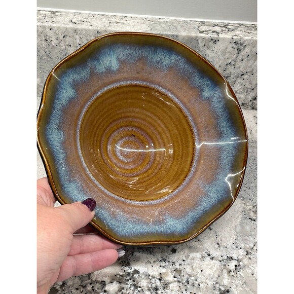 Studio Art Pottery Flared Ruffle Edge Glazed Shallow Bowl Dish Bill Campbell? - Picture 4 of 9